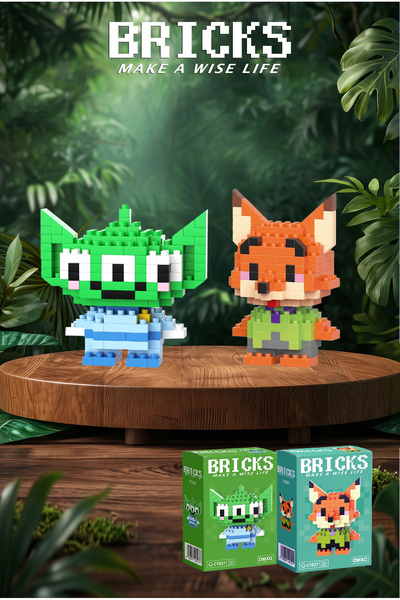 Bricks make a wise life Nick ve Luigi 3D Yapboz - İkili Set - Mikro Blok Yapı...