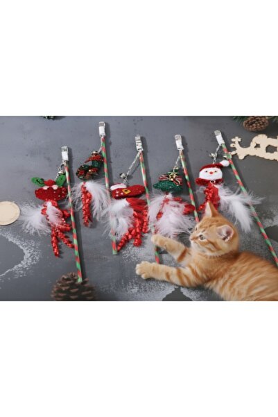 VELOXA Christmas Themed Feathered Cat Fishing Rod with Bell - Colorful Figures