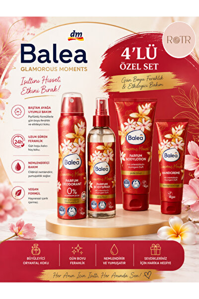 BALEA Glamorous Moments 4'lü Bakım Seti Deodorant Sprey + Vücut Spreyi + Vücu...