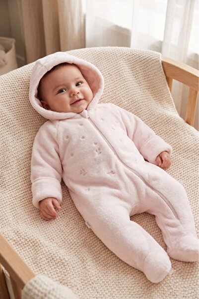 Valia Baby Premium Baby Girl Plush Hooded Jumpsuit