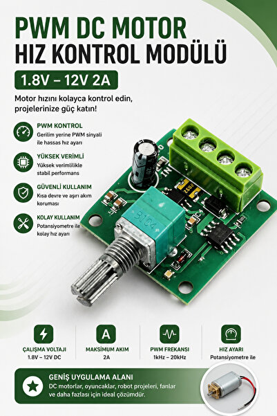 RoboPazar 1.8V – 12V 2A PWM DC Motor Hız Kontrol Modülü