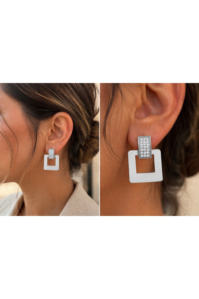 BURCU JEWELRY Luna Square Zircon Earrings