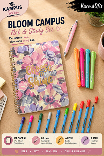 KarmaOfis Set univerzitetskog pribora iz serije Campus Bloom – 120 listova s ...