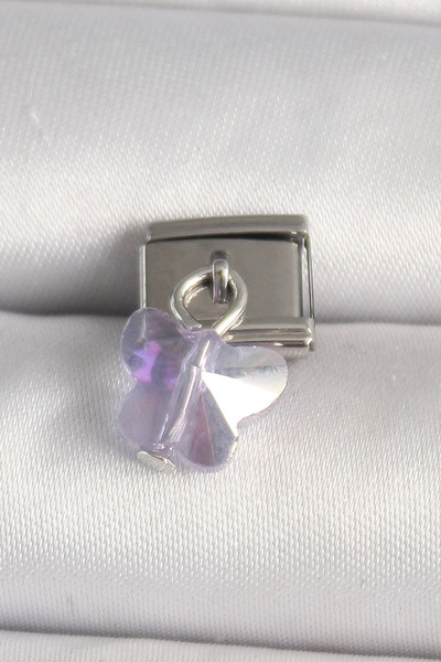 Mega Bazaar 316L Steel Silver Color Purple Zircon Stone Nomination Charm