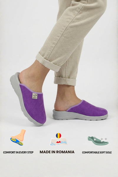 MARIBON Papuci de Casa cu interior din Piele MB Lila cu talpa ULTRA SOFT