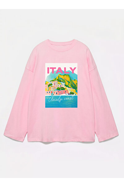 Disante 100% bumbac, croială supradimensionată, imprimeu Italia - Tricou cu m...