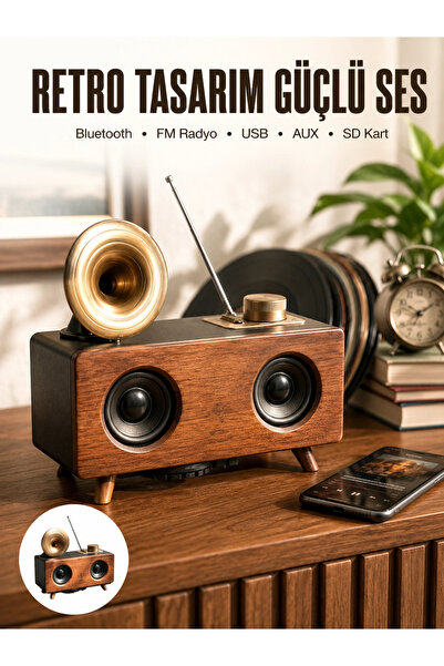 GHN Nostaljik Görünümlü Bluetooth Bağlantılı Speaker