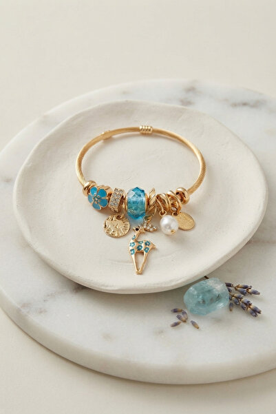 Lisinya Deer Model Gold Color Blue Charm Bracelet -
