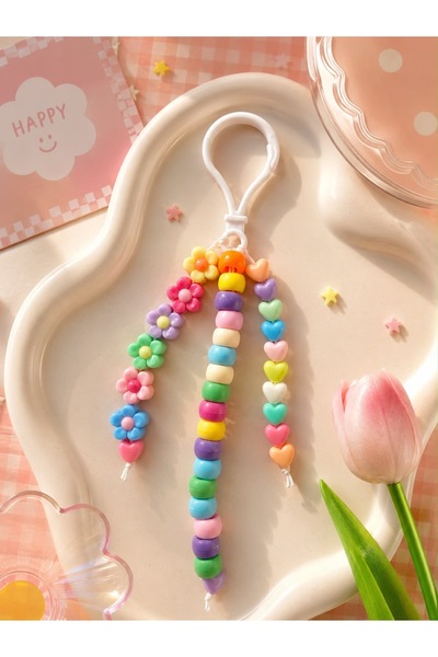 Blondcoo Trend Handmade Colorful Beaded Bag Ornament Keychain Kawaii Phone Charm Gift
