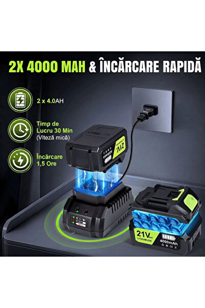 Rovo Suflanta pentru frunze cu acumulator BF811, 6 niveluri de viteza, 2 acumulatori, 21V, 4.0Ah, viteza 209 km/h, 650CFM