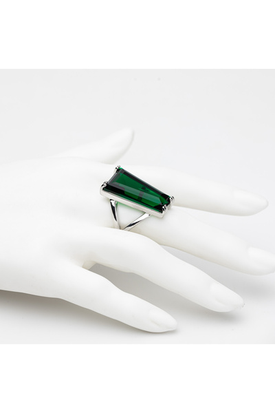 ElectraStore Silver Ring With Green Emerald Stone