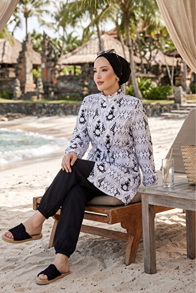 dilberfashion ملابس سباحة إسلامية منقوشة عرقياً من إبرولي مكونة من 3 قطع