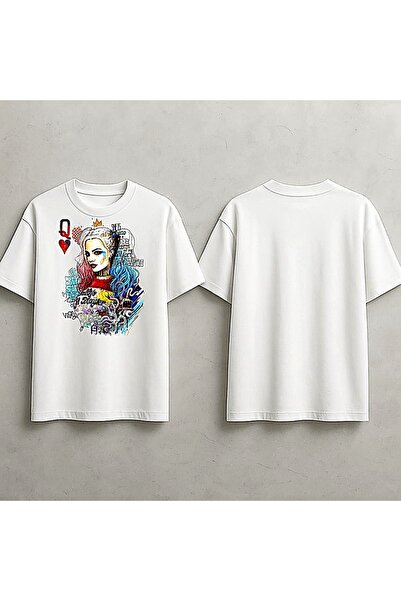 ELFERA Harley Quinn Colorful Art Girl White Printed Tshirt