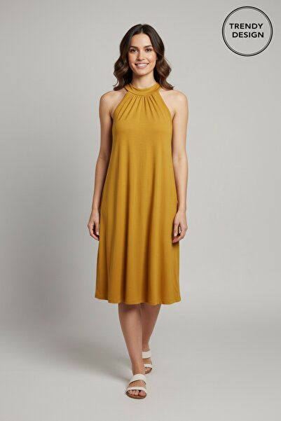 Generic Brand Rochie de Damă Midi de Vară – Guler Halter Croială Fluidă lejeră