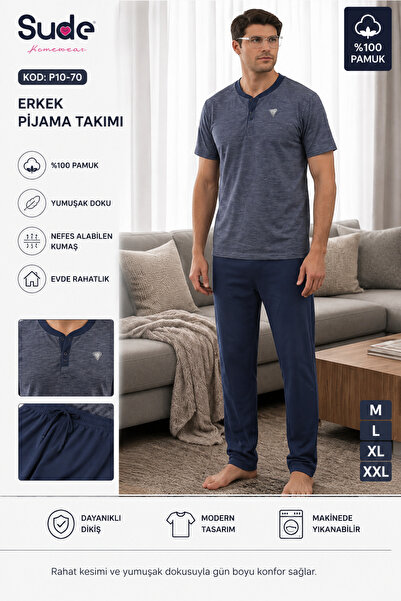 Sude Homewear Erkek Pamuklu Kısa Kollu Pijama Takımı