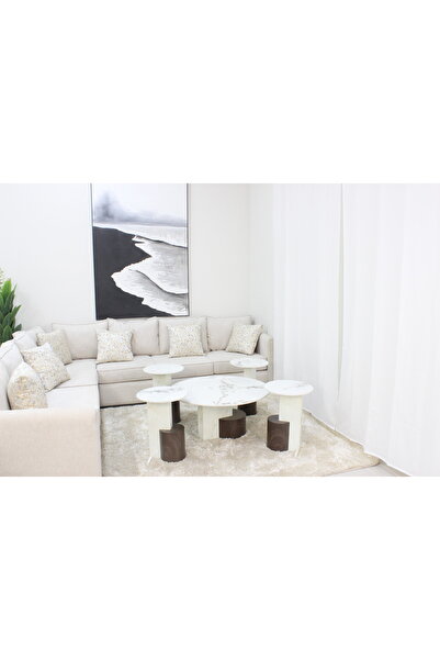 GLAMOURE HOME طقم طاولات ضيافة مودرن ذكي 5 قطع (طاولة وسط دائرية رئيسية + 4 ط...