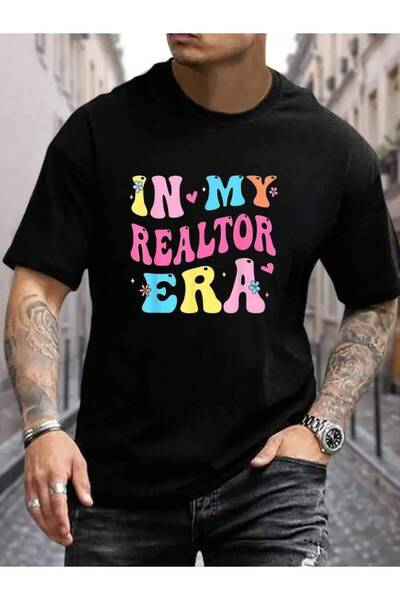 01THEONE تي شيرت رجالي أسود من القطن 100% من In My Era Real Estate Student Re...