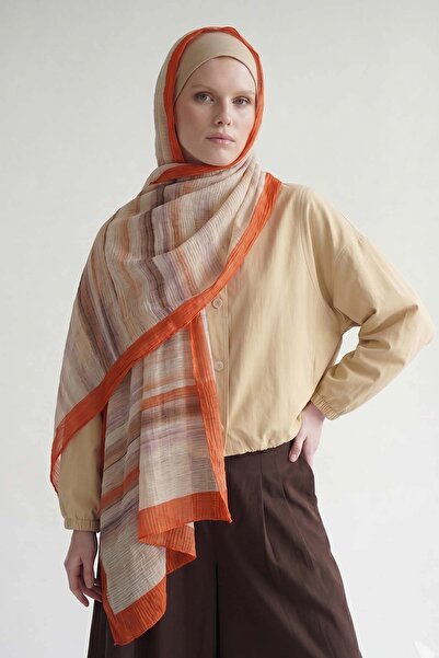 Levidor Orange Striped Muslin Shawl