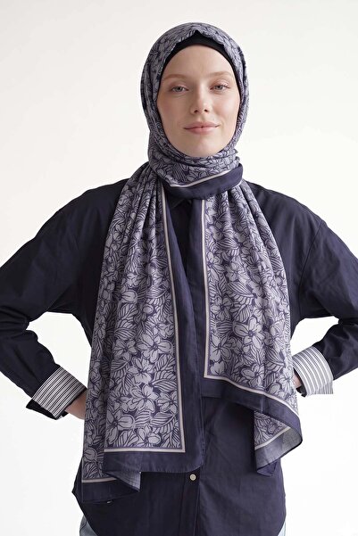 Levidor Navy Blue Violet Patterned Olera Shawl