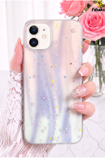 Fibaks iPhone 11 Kılıf Hologramlı Yıldız Işıltısı Desenli Şeffaf Silikon | İç...