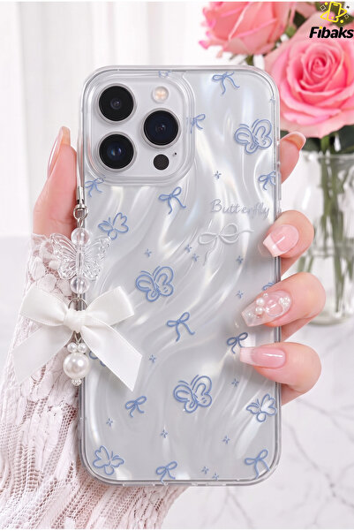 Fibaks iPhone 14 Pro Max / 15 Pro Max Kılıf Hologramlı Kelebek & Fiyonk Desen...