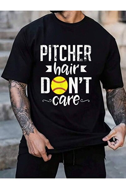 799 100% Cotton Pitcher Hair Don't Care Cute Softball Team Sports Men's Black...