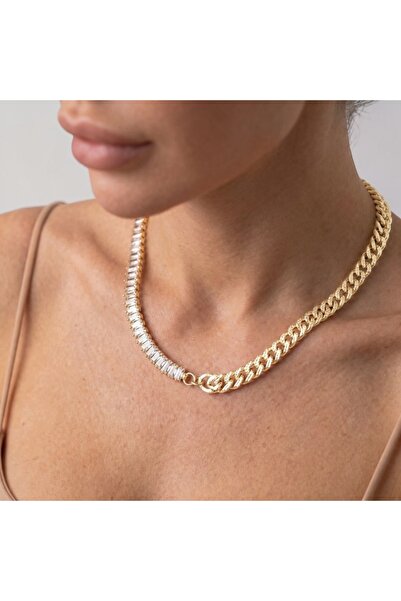 Valmont Accessories Baget Kesim Zirkon Taşlı Gold Zincir Kolye - Düğün, Kına,...