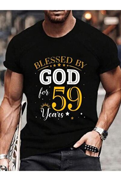 9TAY تي شيرت قطني 100% بتصميم عتيق مطبوع عليه 'بارك الله علىها لمدة 59 عامًا'...