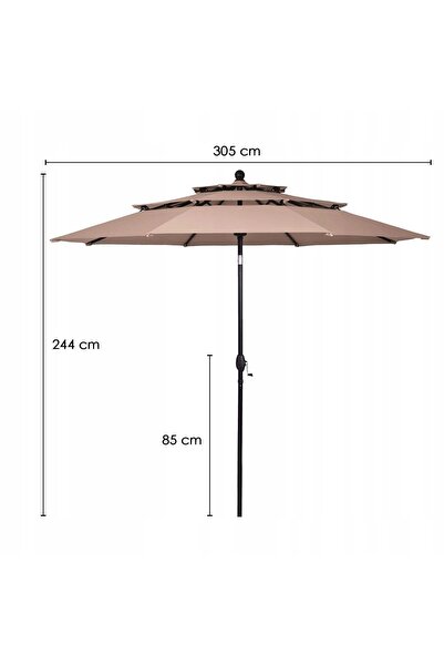 NO BRAND Umbrelă de exterior cu sistem de ventilație și manivelă maro