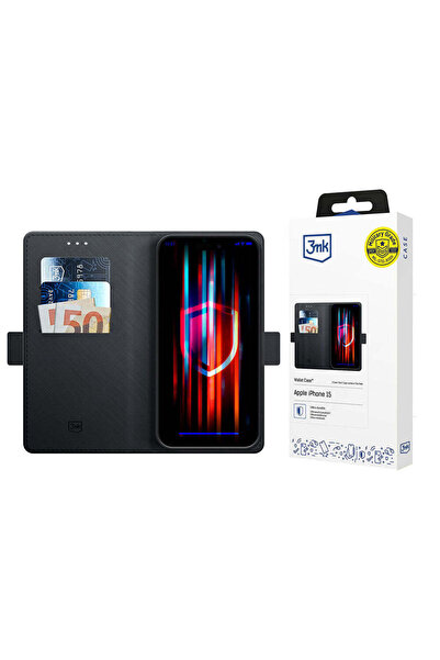3MK Husă pentru iPhone 15, tip portofel, negru - negru