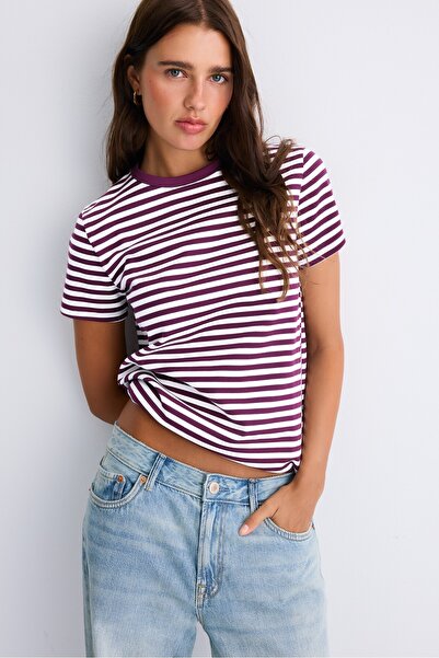Stradivarius B02 Basic striped regular fit soft-touch T-shirt