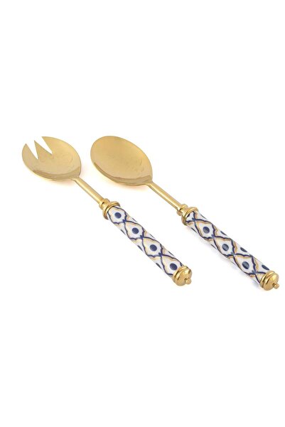 Onedekor 2 li Gold Mavi Desenli Salata Servis Seti