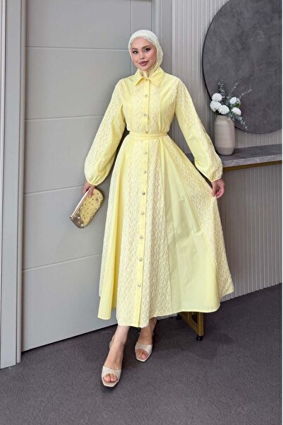 Şule Giyim Romantic Lace Detailed Dress Yellow