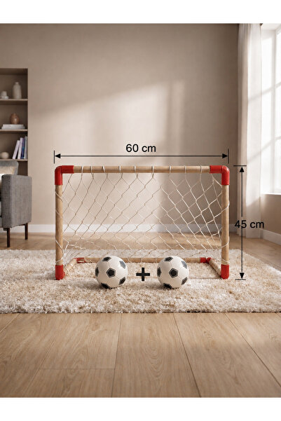 Masal Oyuncak Ahşap Çocuk Futbol Kalesi + 2 Top