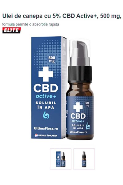 ULTIMA Ulei de cânepă cu 5% CBD Active+, 500 mg, 10 ml, Flora