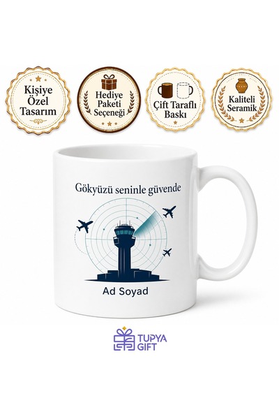 Tupya Gift Hava Trafik Kontrolörü Gökyüzü Trafik Polisi Kahve Kupası Hediye B...