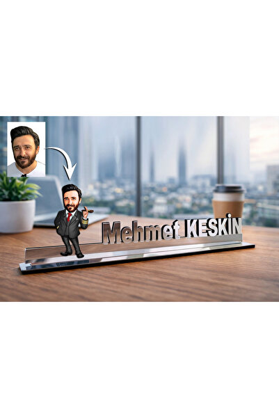 MK Sanart Fotoğraftan Kişiye Özel Patron İş Karikatürlü Masaüstü İsimlik Doğu...