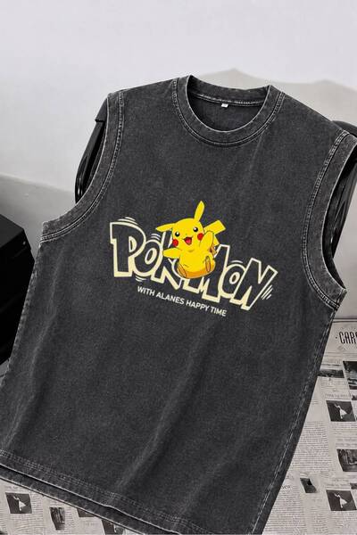 neşemo Pokemon Pikachu Baskılı Yıkamalı T-Shirt