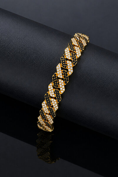 laria jewelry سوار سلسلة كوبية بتفاصيل من الحجر الأسود