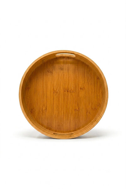NATUREL DEKOR Bamboo Round Tray with Self-Held Handles 25X5 cm - Decorative, ...
