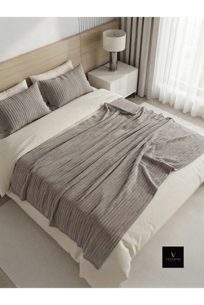 Generic Brand Merinos Modern Line 3 Piece Double Blanket Set - Beige