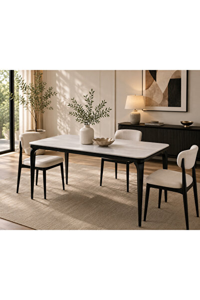 N.zone طاولة طعام مودرن فاخرة بسطح رخامي متين وقاعدة معدنية قوية، تصميم أنيق ...