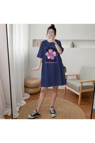 classy moda Women's Extra Long Oversize Floral Graphic T-Shirt