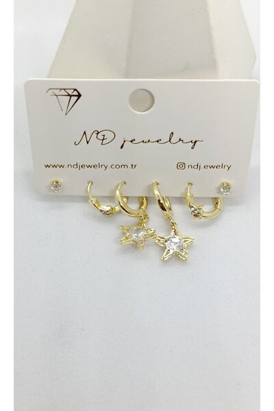 ndjewelry طقم أقراط كابري ذهبي مكون من 6 قطع على شكل نجمة