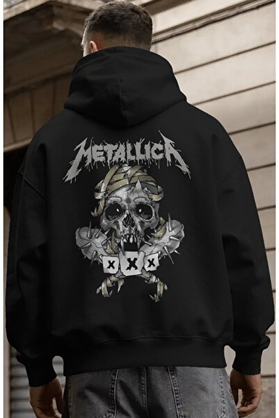 SEVBANO Hanorac premium oversize unisex cu imprimeu pe spate Metallica Rock M...