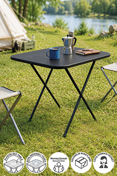 Bofigo GardenFlex Masa Bahçe Masası Kamp Masası Piknik Masası 60x80 Cm Siyah