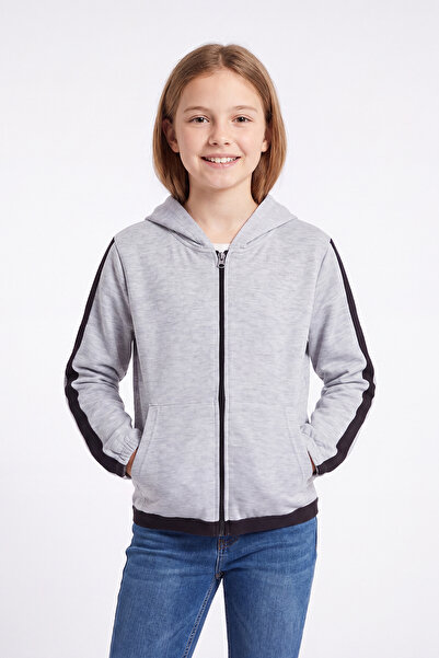 FYK KİDS Girl's Striped Detailed Zippered Hooded Sweatshirt