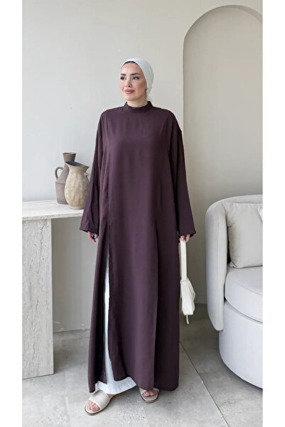 RFK Butik Kadın Seyyar Kemerli Tensel Yırtmaç Detaylı Tunik Boy Bluz - Mürdüm