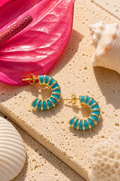 Zundesilver Half Round Turquoise Enamel Gold Color Earrings
