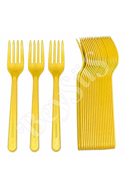 BeySüS Party Forks Luxury Plastic Gold 24 Pieces